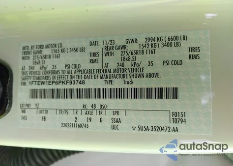 2023 Ford F-150 Xlt z USA, uszkodzony, nr VIN 1FTEW1EP6PKF93748